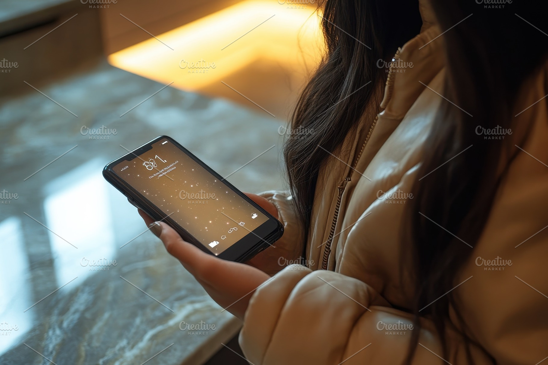 Woman holding smartphone while check, a Photo by Tanuart