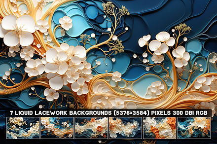 7 Liquid Lacework backgrounds, a Background Graphic by one-touch