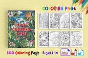 Flower Coloring Book Page | 100 Page, a Stationery Template by Graphic Template (Thumbnail 1 of 2)