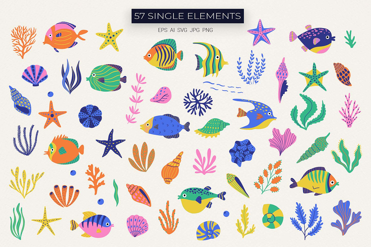 Fish & Seashells clipart, an Animal Illustration by Irina Ostapenko (Photo 2 of 9)