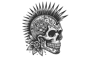 Punk Skull With Spiked Mohawk