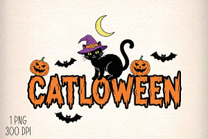 Funny Halloween Catloween Png, an Illustration by Daily.Designs