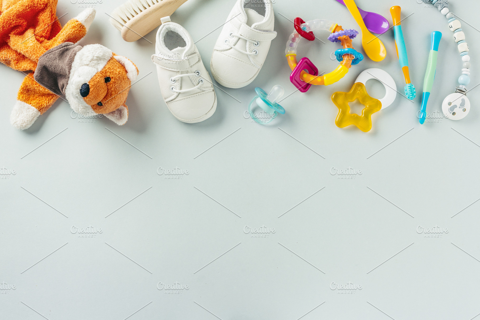 Baby care accessories flat lay featuring accessory, little, and mother, an Abstract Photo by Valeria Art