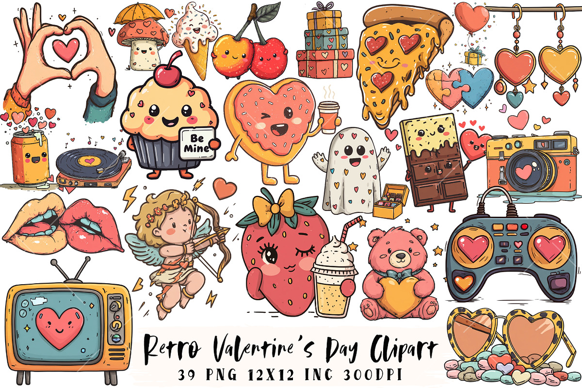 Retro Valentine’s Day Clipart, an Illustration by OK Design (Photo 1 of 6)