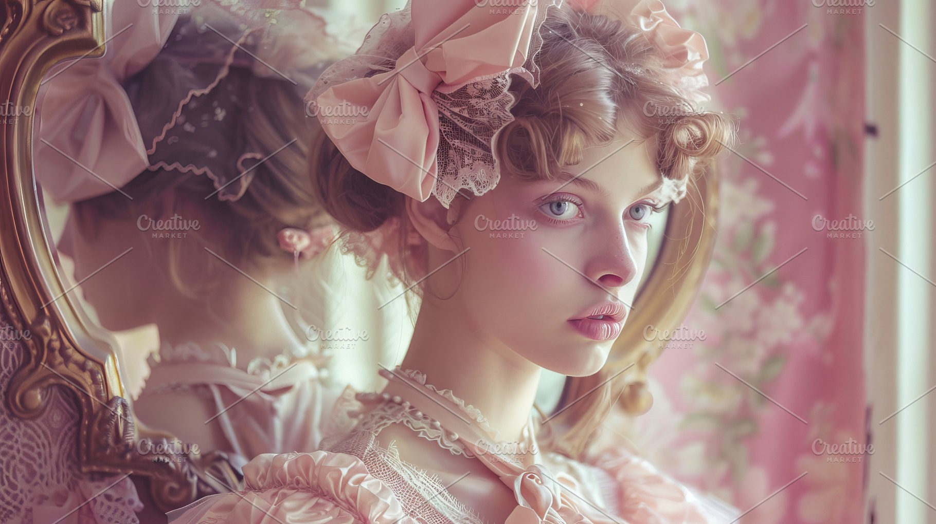 Reflected Grace: Antique Mirror ai, a Beauty & Fashion Photo by Ocean Digital Art