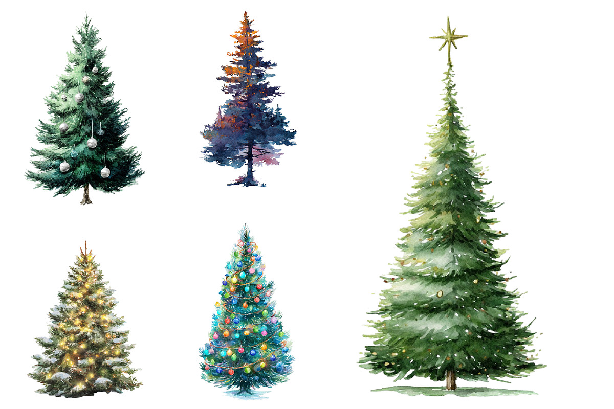 Watercolor Green Christmas Trees, an Illustration by Designworld (Photo 4 of 4)