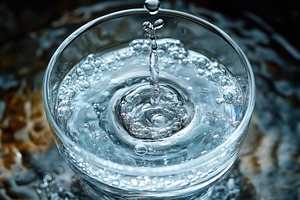 Clear water splashing in a glass cre, a Photo by Tanuart