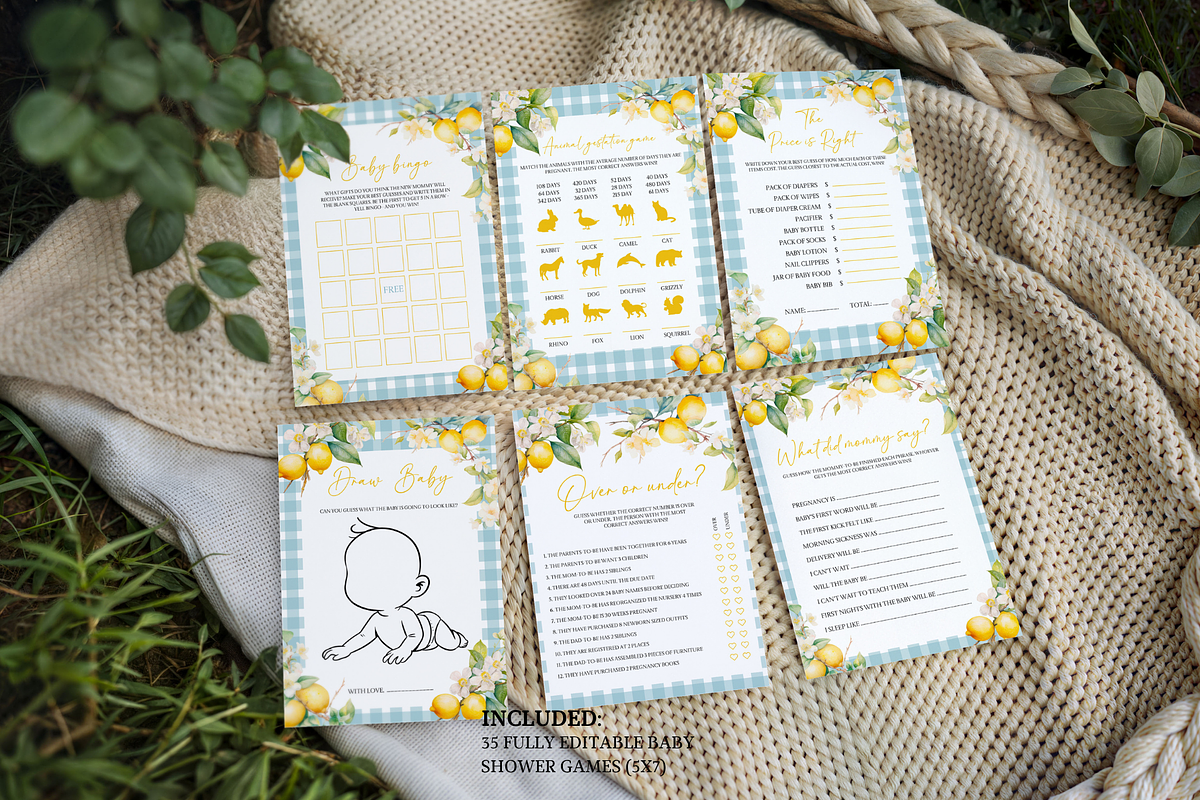 Lemon Baby Shower Games Pack, a Card Template by Digital_Mind (Photo 2 of 6)