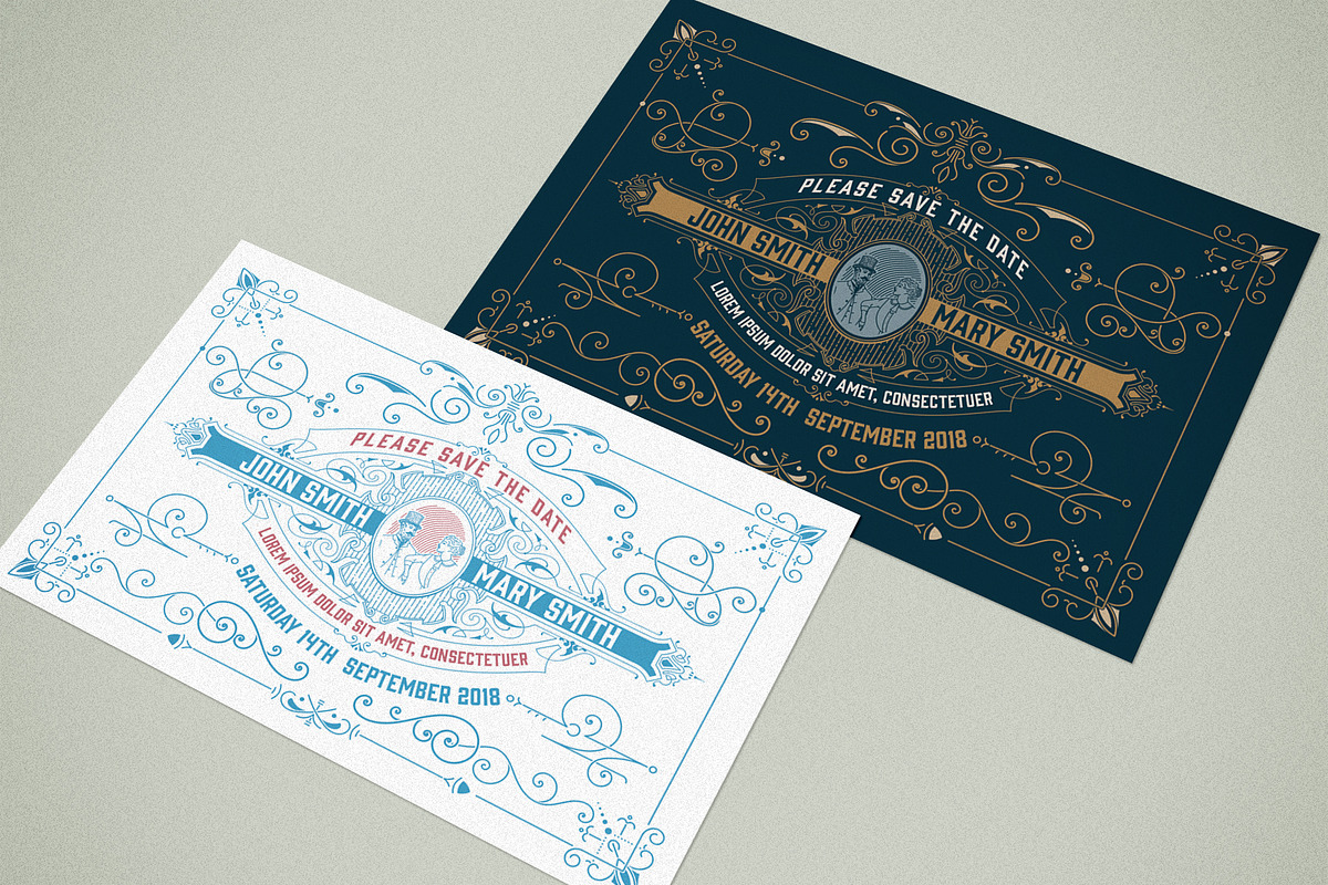 Mega Set Vintage Wedding Invitations, an Invitation Template by OneVectorStock (Photo 8 of 18)