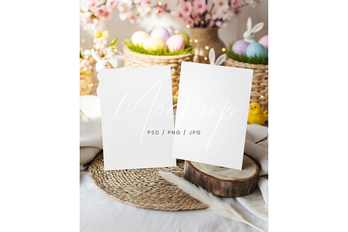 Two Easter Invitation Cards Mockup, a Product Mockup by TatiMockup (Photo 1 of 3)