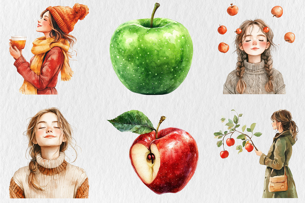 Falling Apples Watercolor Clipart, an Illustration by Rose Art (Photo 4 of 5)