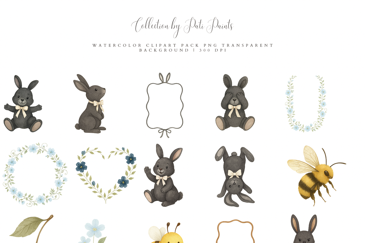 Easter Black Bunny Clipart Set, a Seasonal Illustration by Pati Paints (Photo 2 of 9)