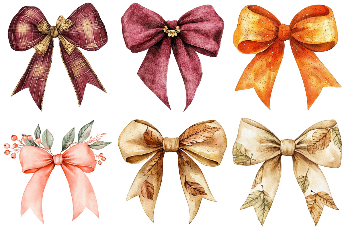 Watercolor Autumn Bow Clipart Bundle, an Illustration by Craft Nest (Photo 5 of 6)