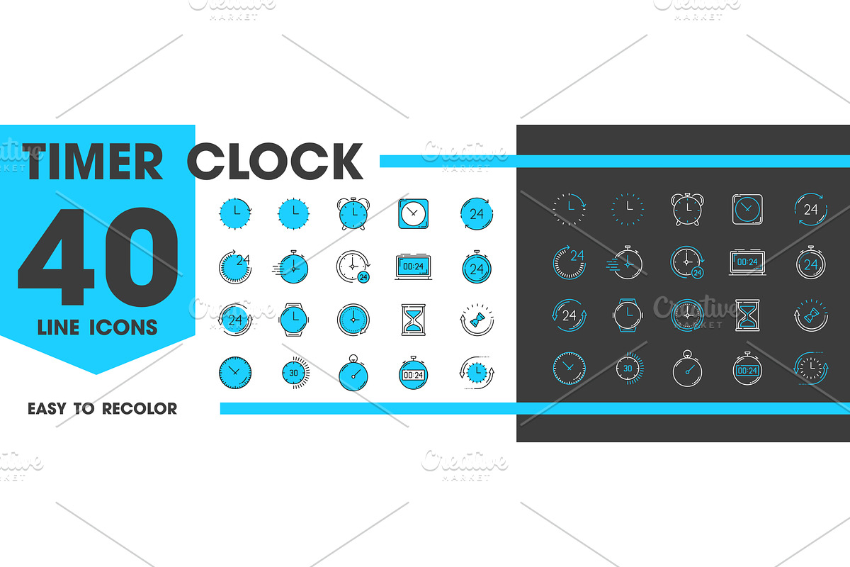 Timer clock line icons, a Finance Illustration by Vector Tradition