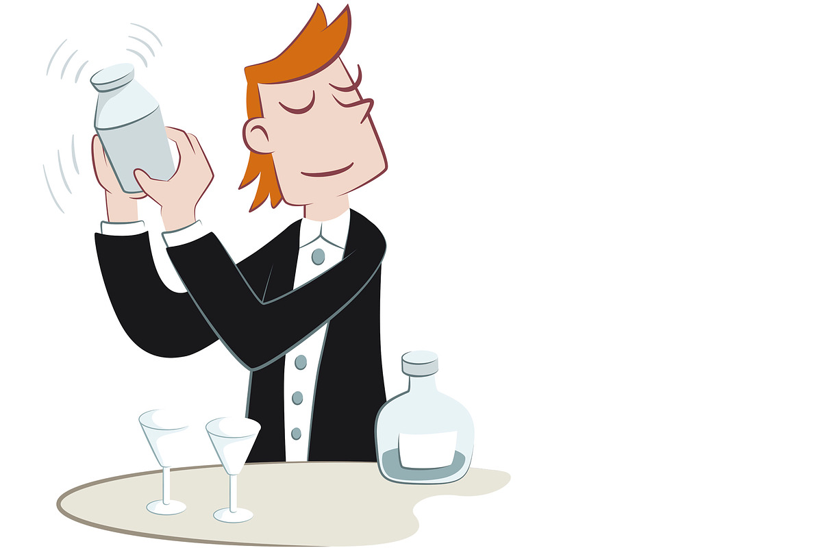 Bartender shaking a cocktail shaker, a Work Illustration by javi.ruiz