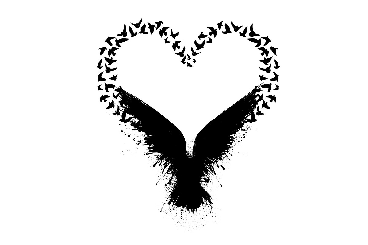 Birds flying with raven silhouette, an Object Graphic by LongQuattroArt