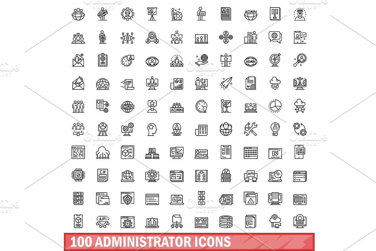 100 administrator icons set, outline, a Technology Illustration by Ylivdesign