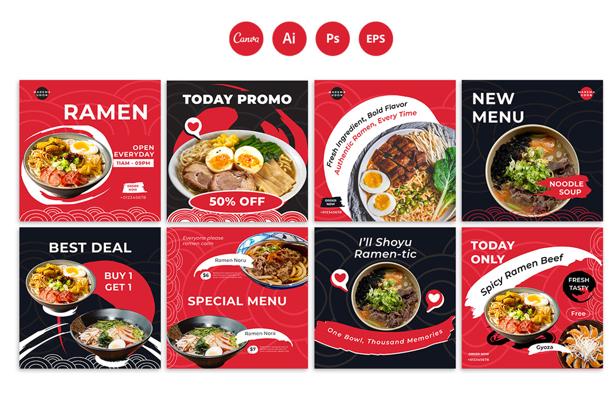 Ramen Instagram Post Template, a Social Media Template by Jiwstudio (Photo 2 of 4)