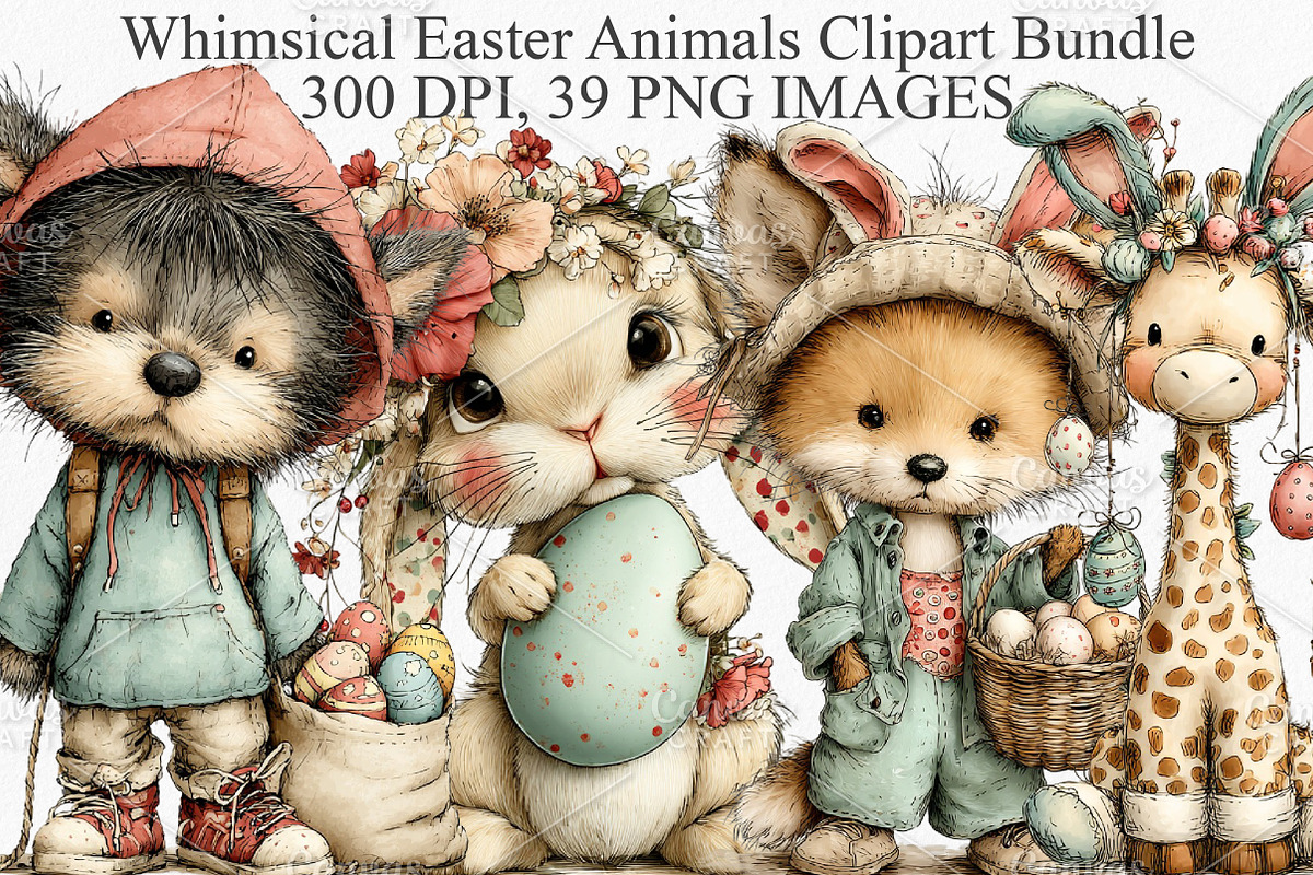 Whimsical Easter Animals Clipart PNG, an Illustration by Canvas Craft (Photo 1 of 7)