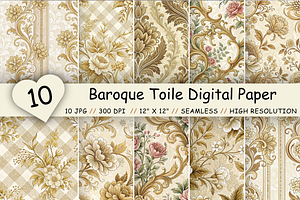 Baroque Toile Digital Paper Pack, a Pattern Graphic by FloridPrintables