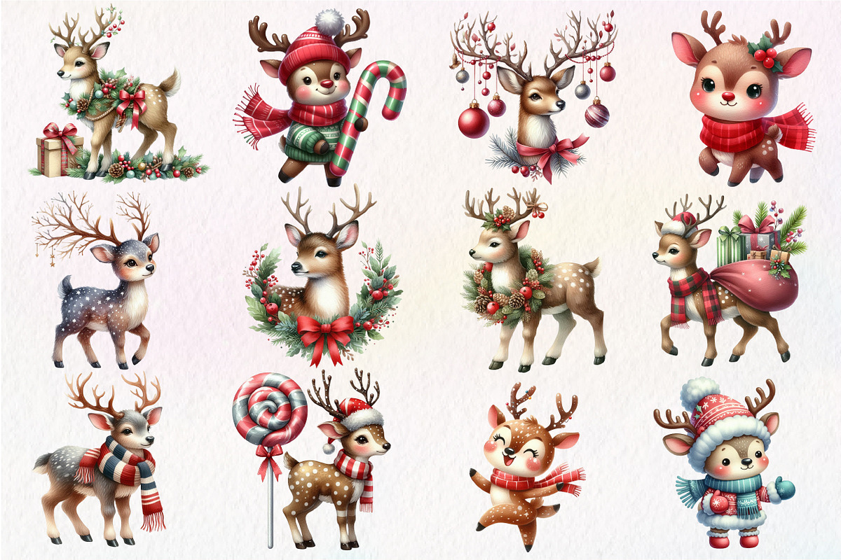 Christmas Cute Reindeer Clipart, an Illustration by Dream Creation (Photo 2 of 5)