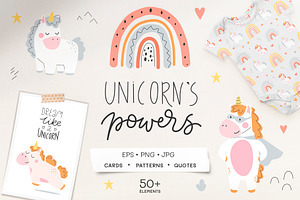 Cute unicorns, elements and quotes