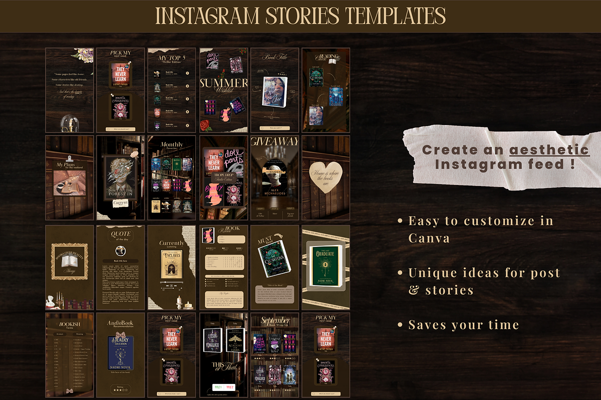Bookstagram Dark Academia Template, a Social Media Template by PixelBloomClub (Photo 3 of 8)