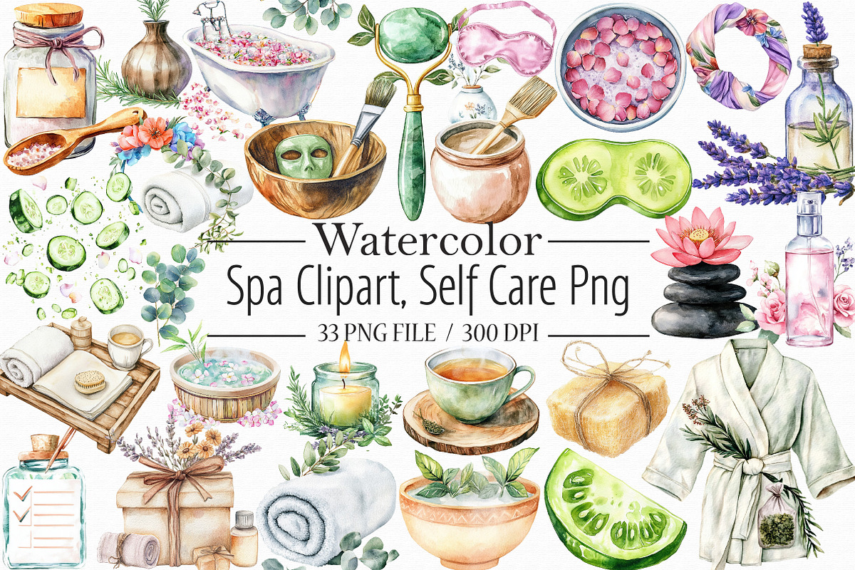 Watercolor Spa Clipart, Self Care Pn, an Illustration by Libby Wishes (Photo 1 of 7)