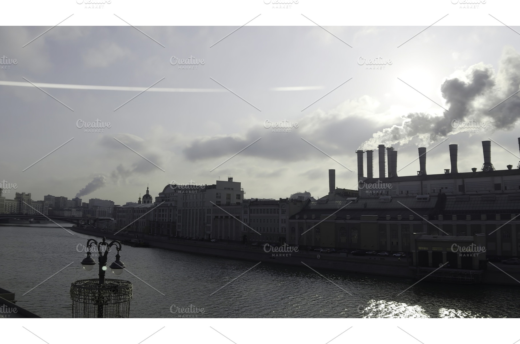 Moscow power plant emitting smoke on, an Industrial Photo by Media Whale Stock
