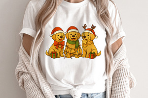 Christmas Golden Retriever Dogs PNG, an Illustration by kaisorn