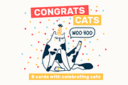 ANGRY CATS CONGRATS greeting cards, an Animal Illustration by Nastya Tkachova (Thumbnail 1 of 3)
