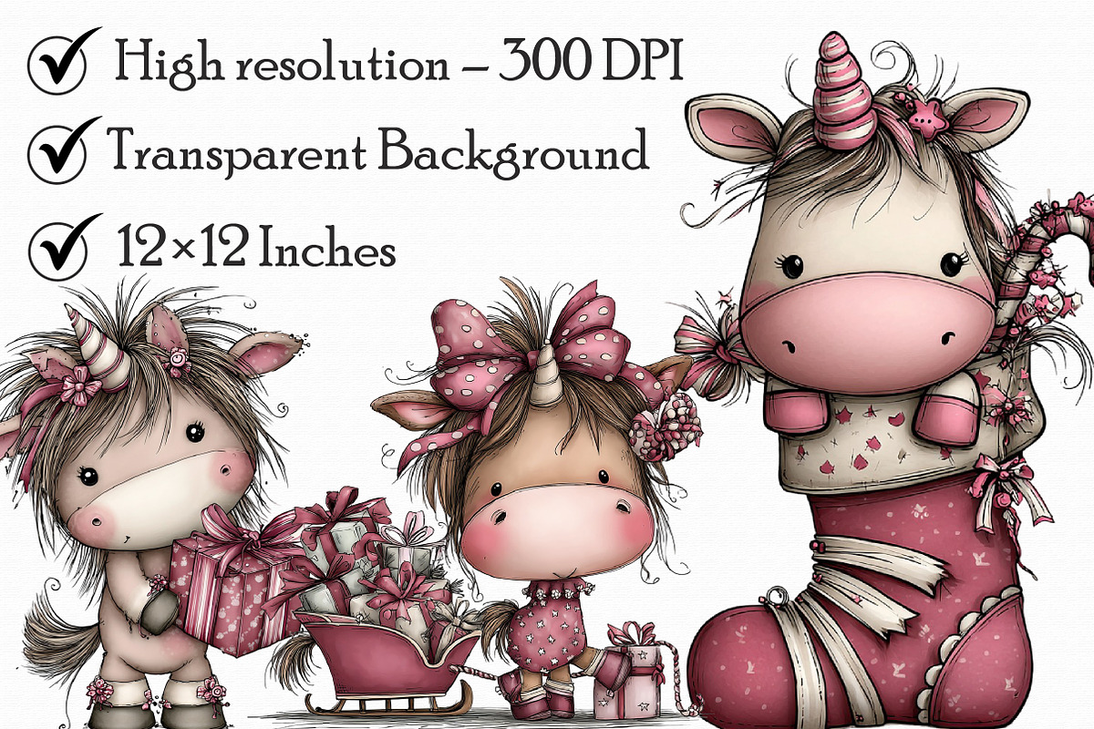 Whimsical Unicorn Christmas Clipart, an Illustration by Libby Wishes (Photo 7 of 7)