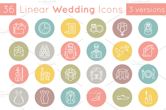 Flat Linear Wedding Icons