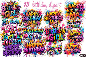 Birthday Clipart, an Illustration by DreamCafeArt