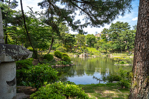 Traditional Shukkei-en Japanese garden with pond in Hiroshima, J, a Nature Photo by GoodGoods