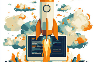 Rocket Launching from Computer Scree, an Abstract Photo by Pixeness Studio