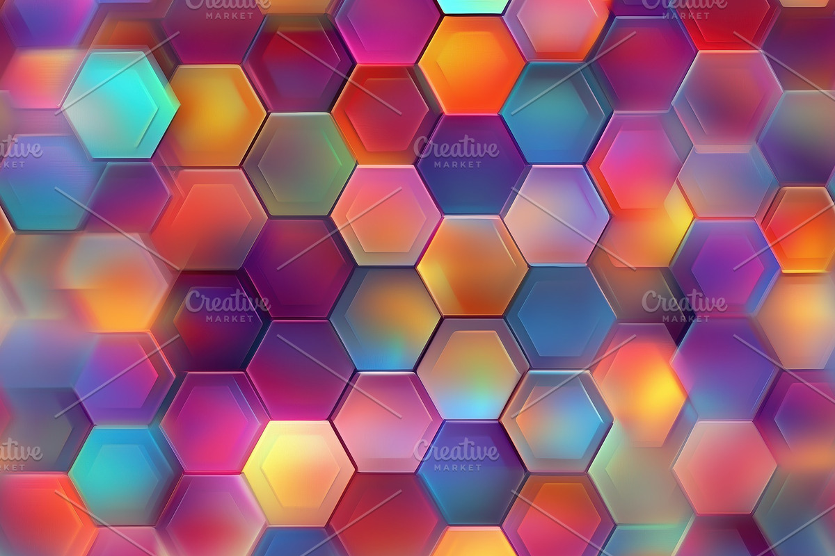 Seamless colorful hexagonal pattern featuring a blend of hues including purple,, a Pattern Graphic by Textures & Backgrounds
