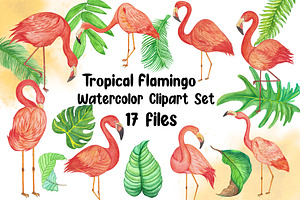 Tropical Flamingo Watercolor Clipart