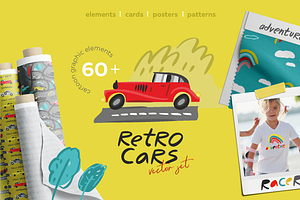 Retro cars symbols and patterns