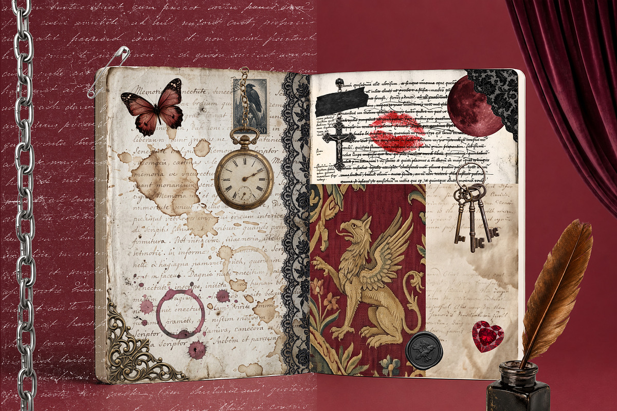 Crimson Relics Scrapbook Kit PNG, an Object Graphic by DreamoraArt (Photo 4 of 9)