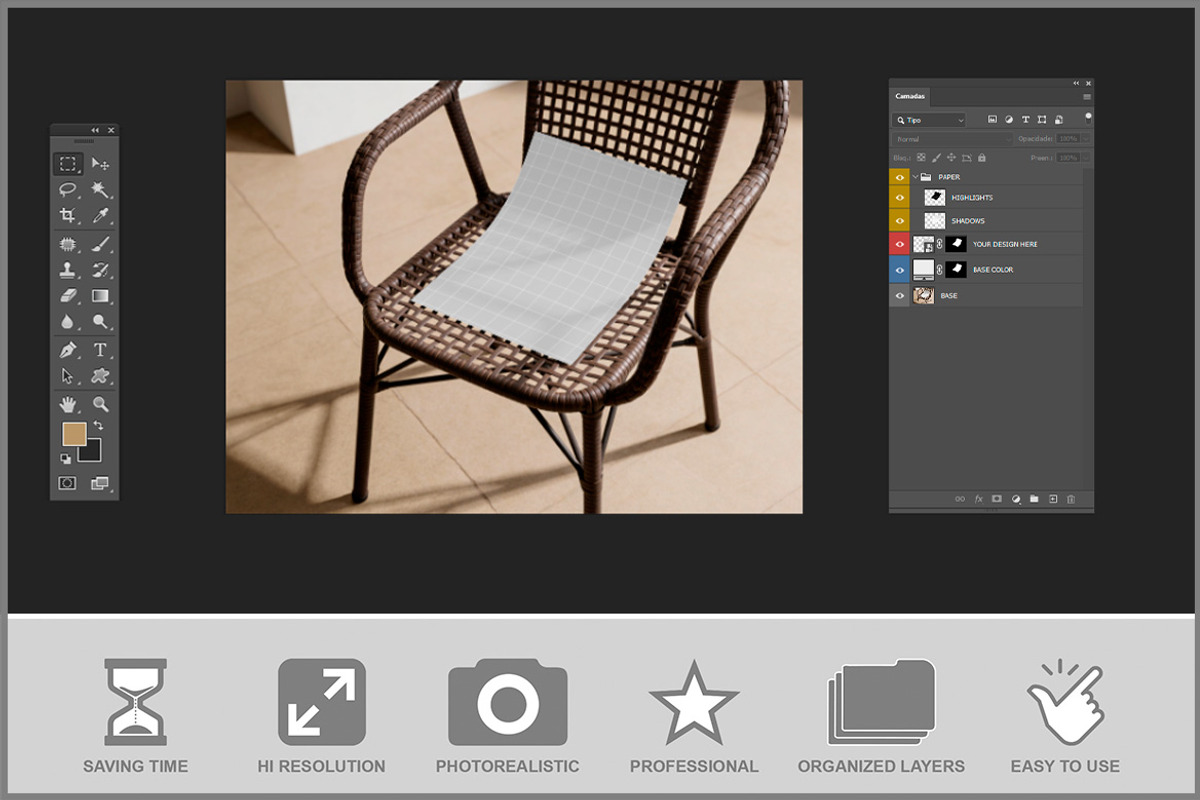 Flyer On Rattan Chair PSD, a Product Mockup by Bruno's Shop (Photo 2 of 3)