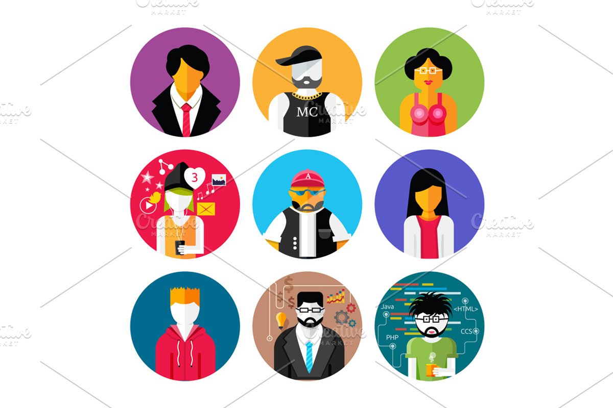 Set of stylish avatars preview 2