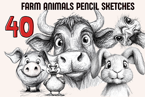 Farm Animals Pencil Sketches, an Animal Illustration by PrintHaven Designs