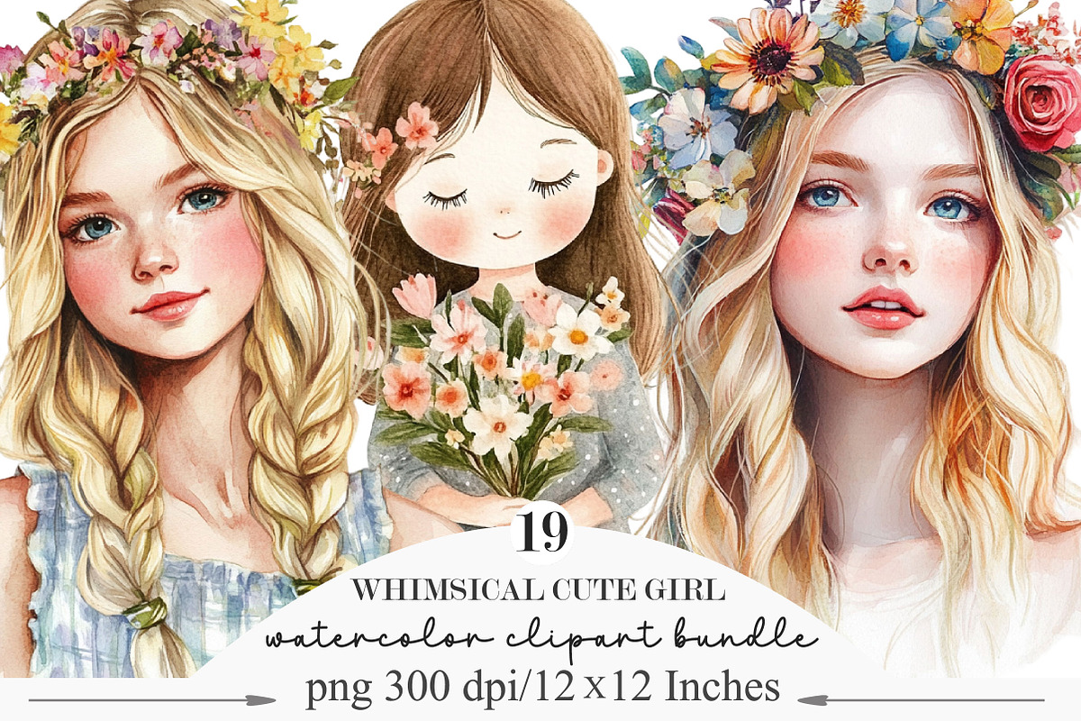 Whimsical Cute Girl Clipart, an Illustration by Designking (Photo 1 of 4)