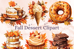 Watercolor Fall Dessert Clipart