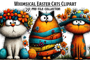 Whimsical Easter Cat Clipart PNG, an Illustration by Dream Creation