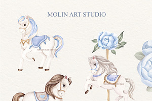 Carousel Watercolor Clipart Blue