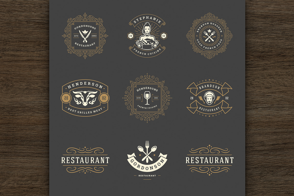 36 Restaurant Logos and Badges, a Branding & Logo Template by Vasya Kobelev (Photo 13 of 19)