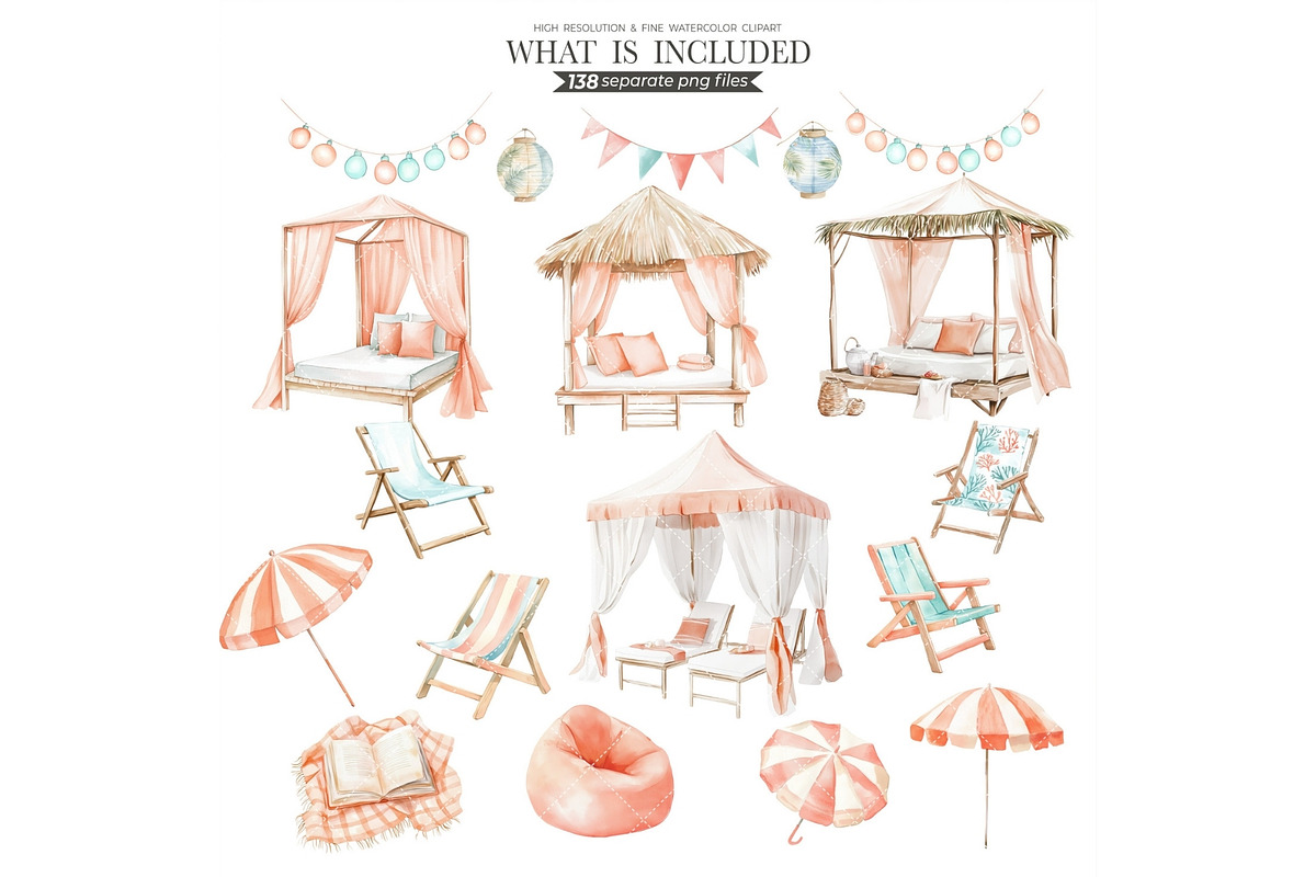 Watercolor Beach Day Clipart, an Illustration by CharmClipart (Photo 5 of 9)