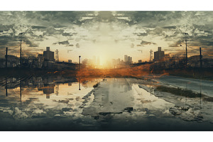 cityscape double exposure road ai, an Abstract Photo by pikepicture